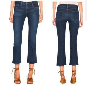 FRAME Le Crop Mini Boot Jeans Remsen Wash Blue Raw Hem Cropped Bootcut Size 25